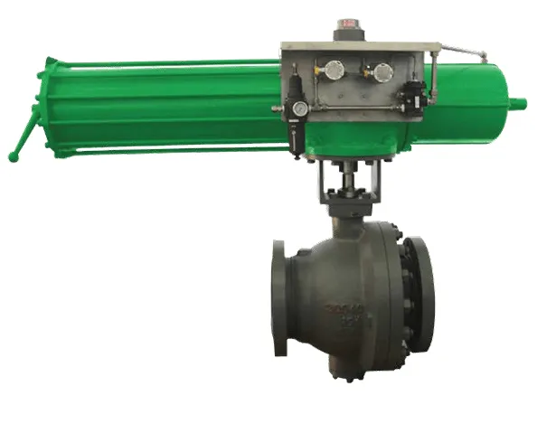 An industrial BAV-90 ball valve equipped with a large, green pneumatic actuator, shown isolated against a white background.